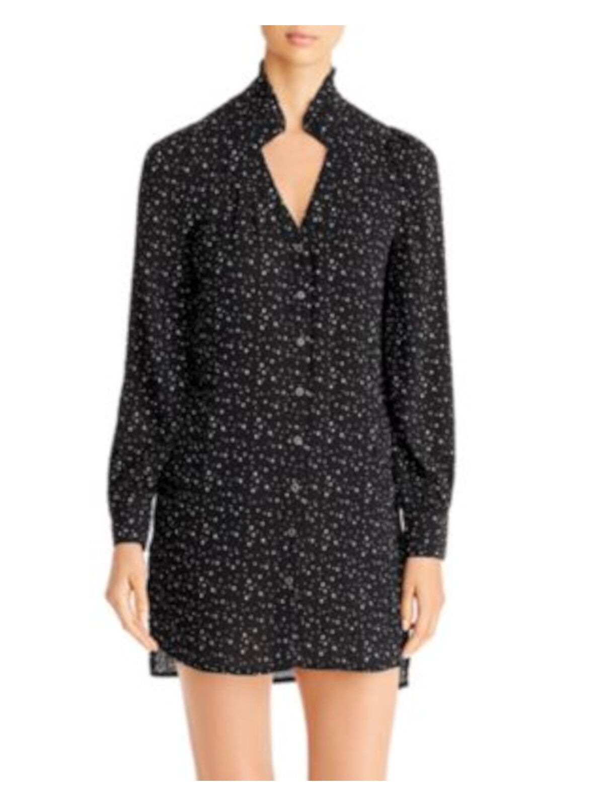 BILLY T Womens Black Textured High-collar V-neck Cuffed Sleeve Mini Shirt Dress M