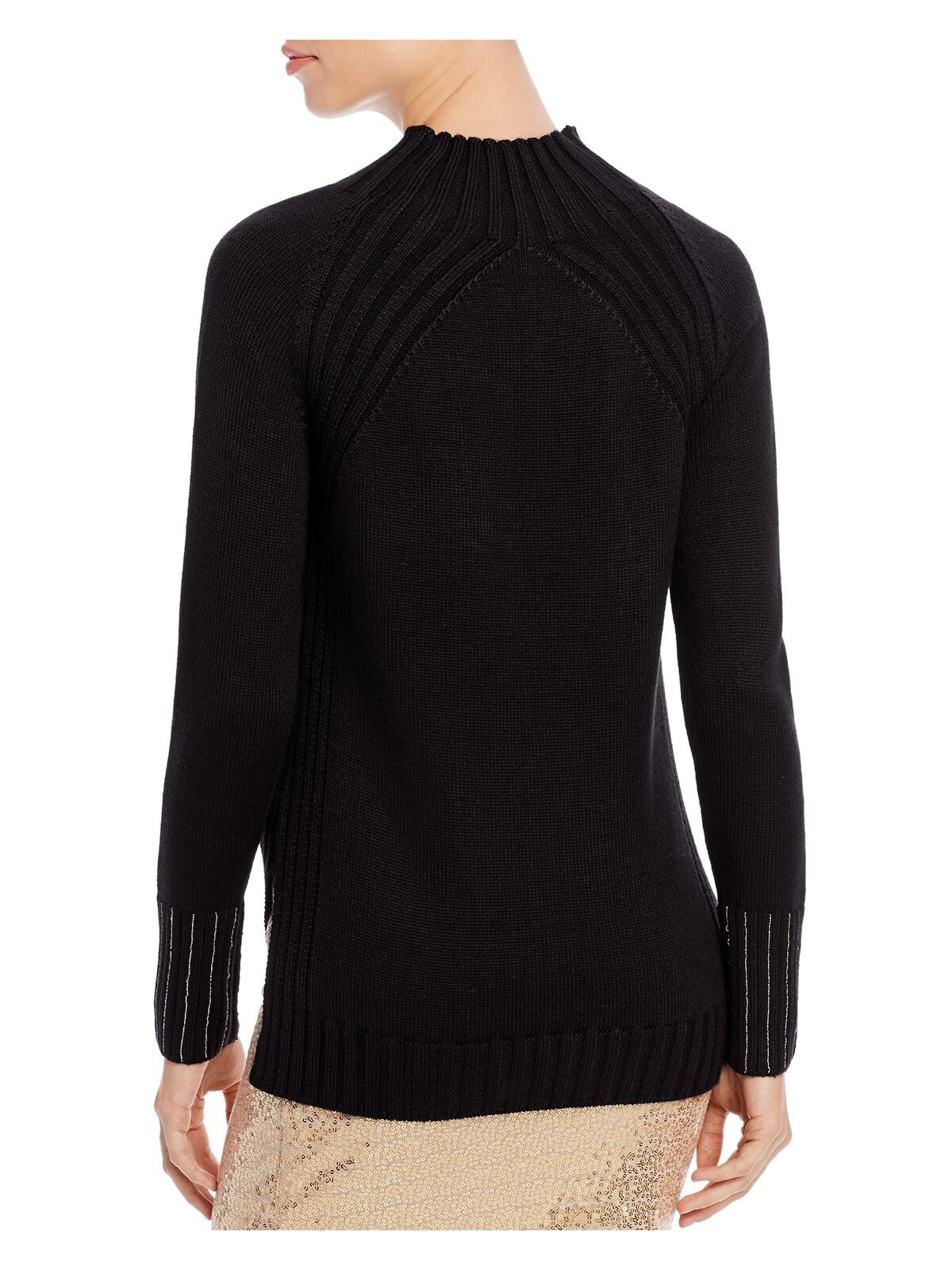 DONNA KARAN Womens Black Embellished Ribbed Long Sleeve Turtle Neck Sweater XXS