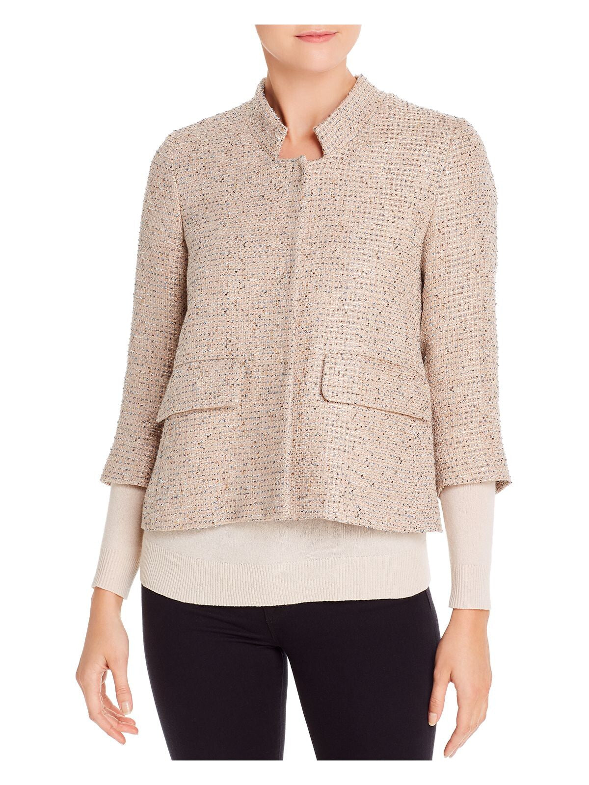 HERNO Womens Beige Short Length Tweed Blazer Jacket Size: 42