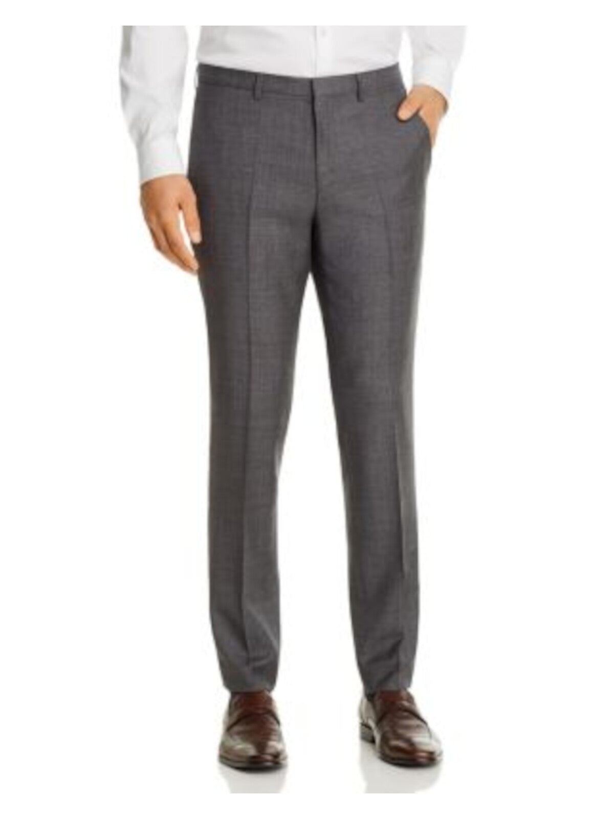 HUGO BOSS Mens Hesten Gray Flat Front, Extra Slim Fit Wool Blend Suit Separate Pants 34R