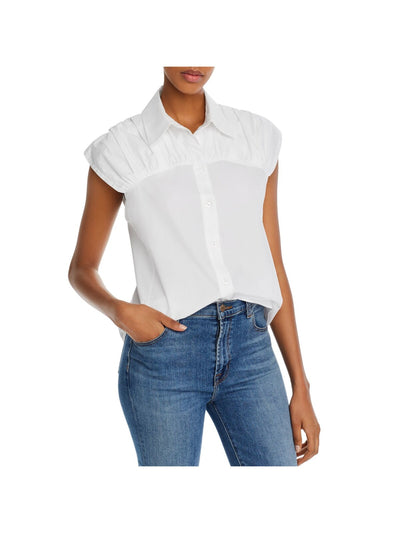 SEE BY CHLOE Womens White Ruched Cap Sleeve Collared Top 36