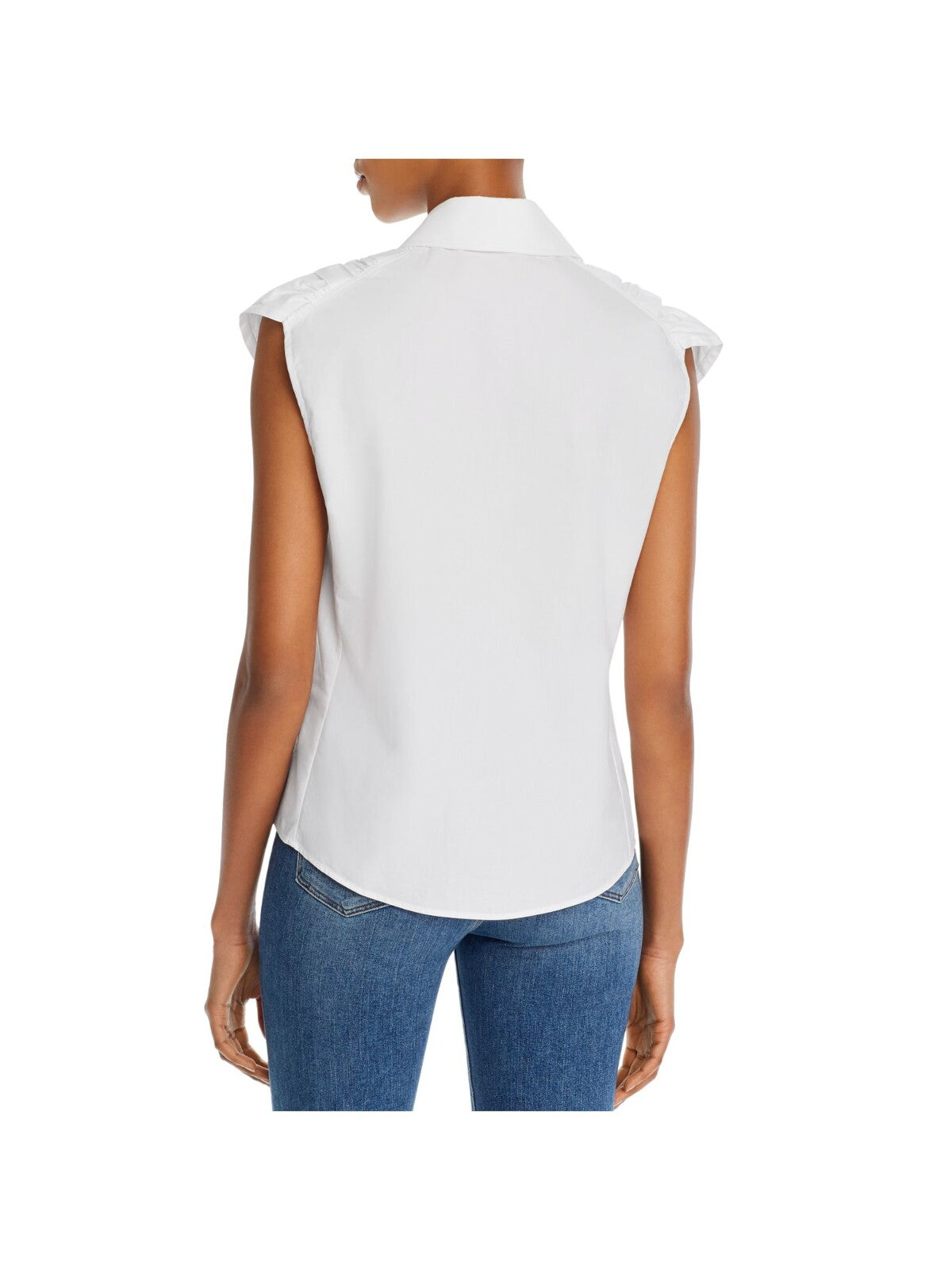 SEE BY CHLOE Womens White Ruched Cap Sleeve Collared Top 36