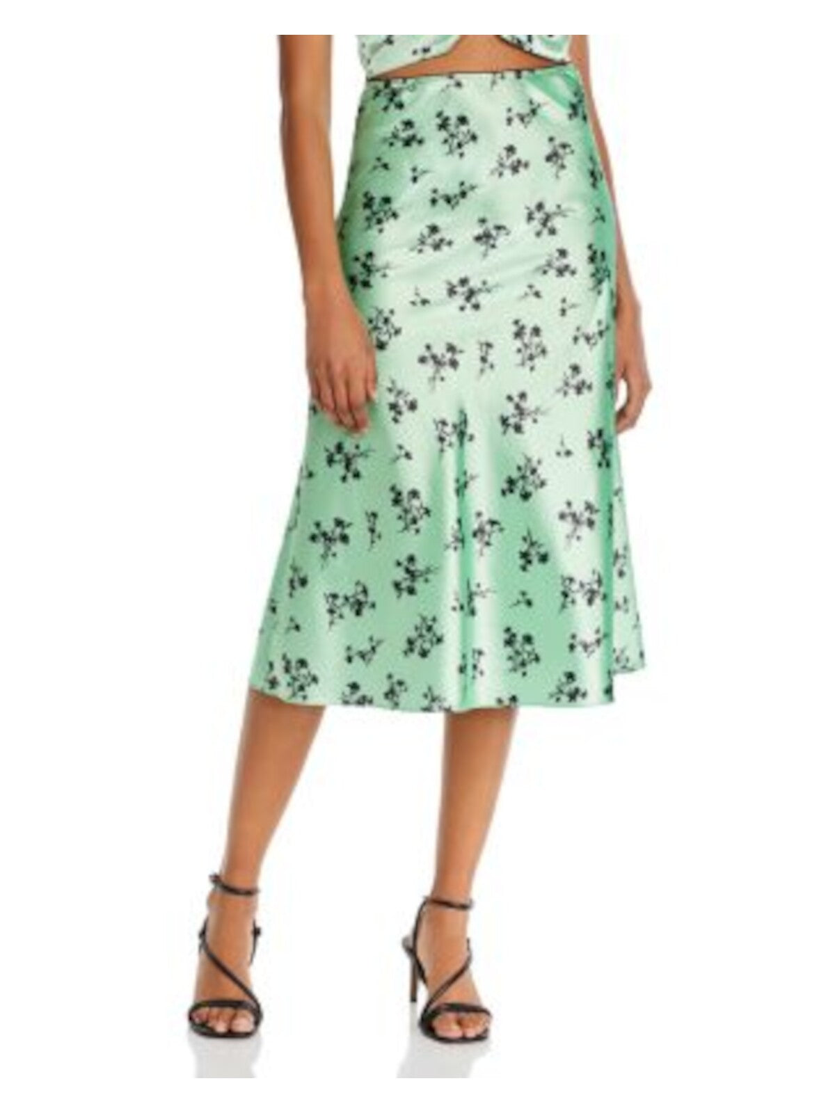 LIKELY Womens Green Lace Trimmed Floral Midi Skirt Size: 2