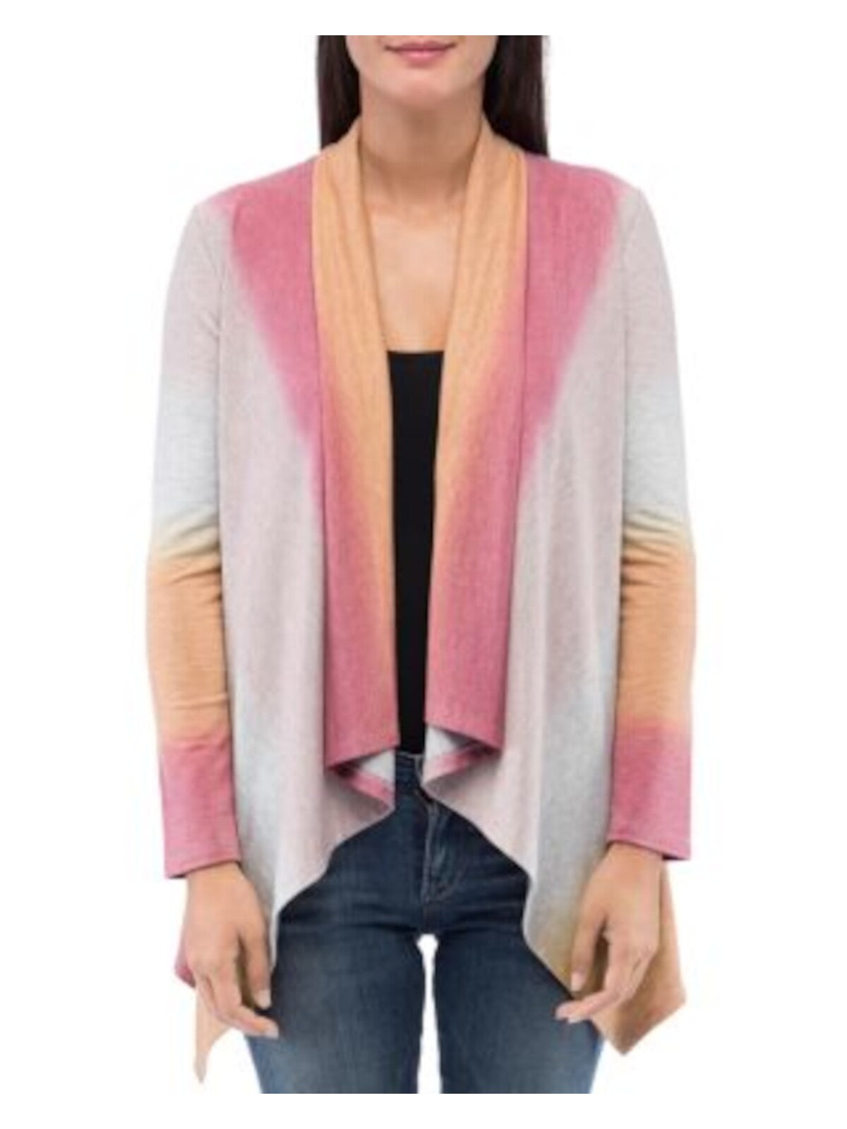 B COLLECTION Womens Pink Stretch Ombre Long Sleeve Open Cardigan Jacket L