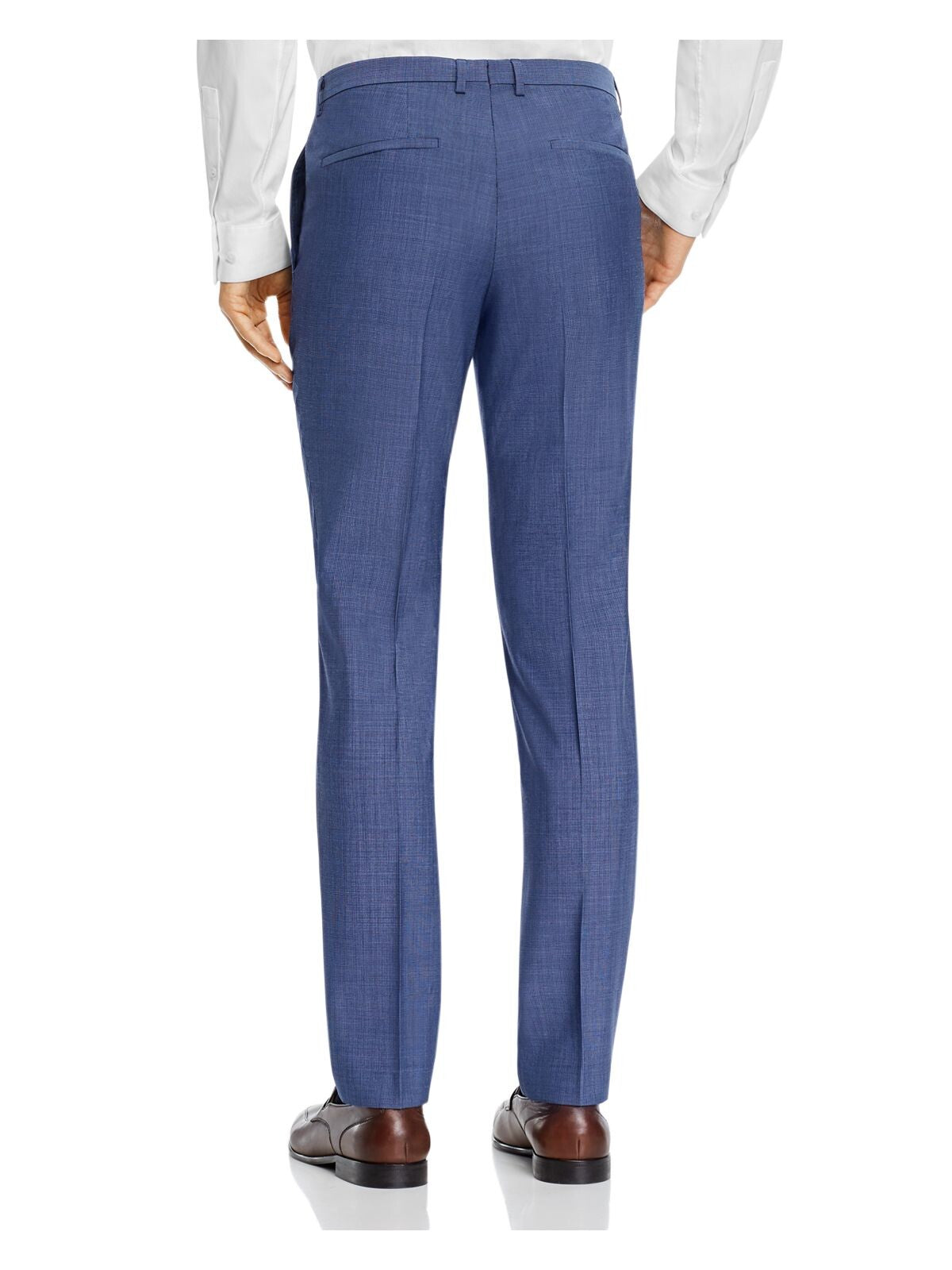 HUGO BOSS Mens Hets Blue Tapered, Plaid Extra Slim Fit Wool Blend Pants 32R