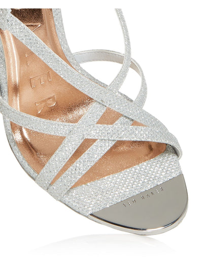 TED BAKER LONDON Womens Silver Polished-Metal Toe Plate Strappy Padded Theanna Round Toe Stiletto Buckle Dress Slingback Sandal