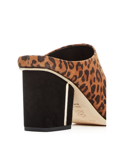 VIA SPIGA Womens Brown Leopard Print Metallic Trim Heel Cushioned Hennie Square Toe Block Heel Slip On Leather Heeled Mules Shoes 6.5 M