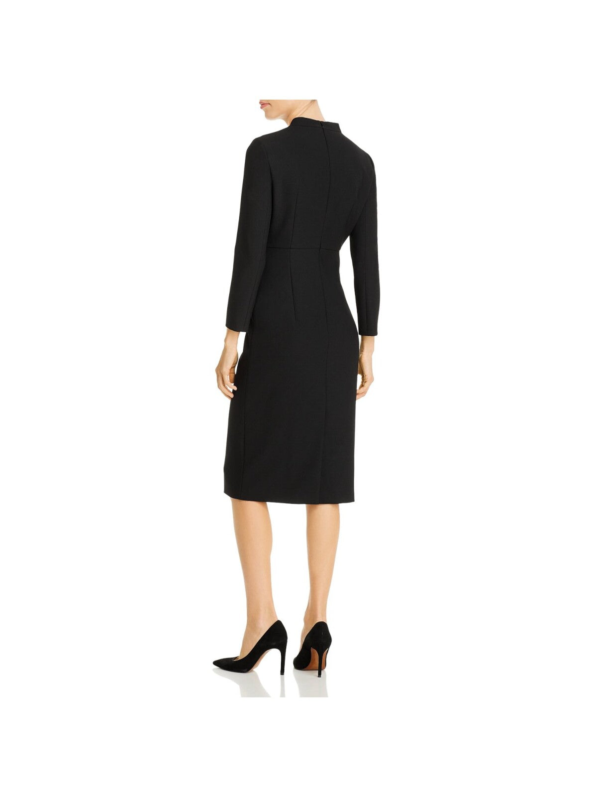 BOSS Womens Black Zippered Fitted Crepe Long Sleeve Split Below The Knee Formal Sheath Dress 16