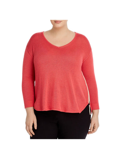 NIC+ZOE Womens Pink Zippered Long Sleeve V Neck Wear To Work Sweater Plus 1X