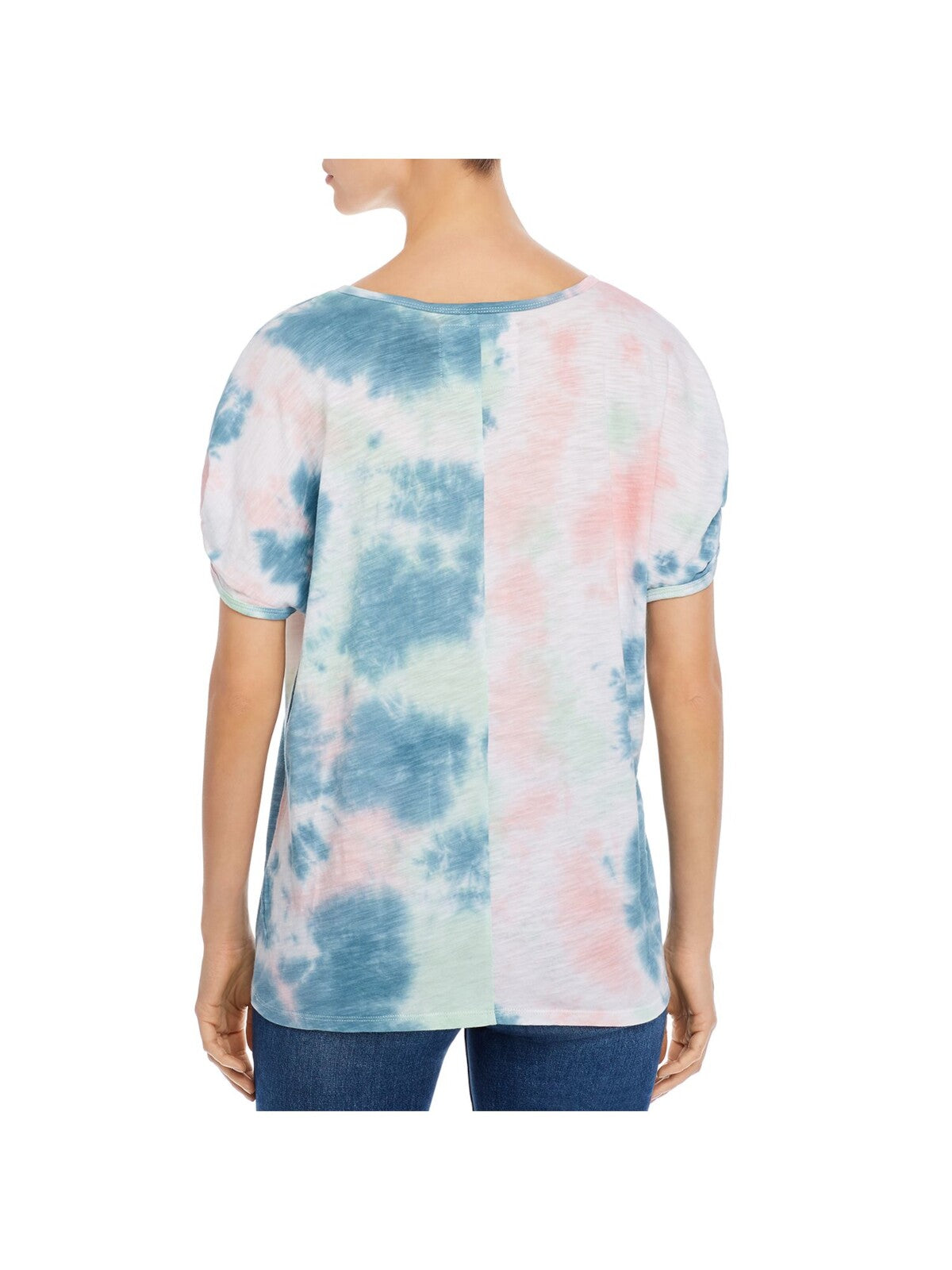 CUPIO BLUSH Womens Pink Ruched Pullover Styling Tie Dye Short Sleeve V Neck T-Shirt M