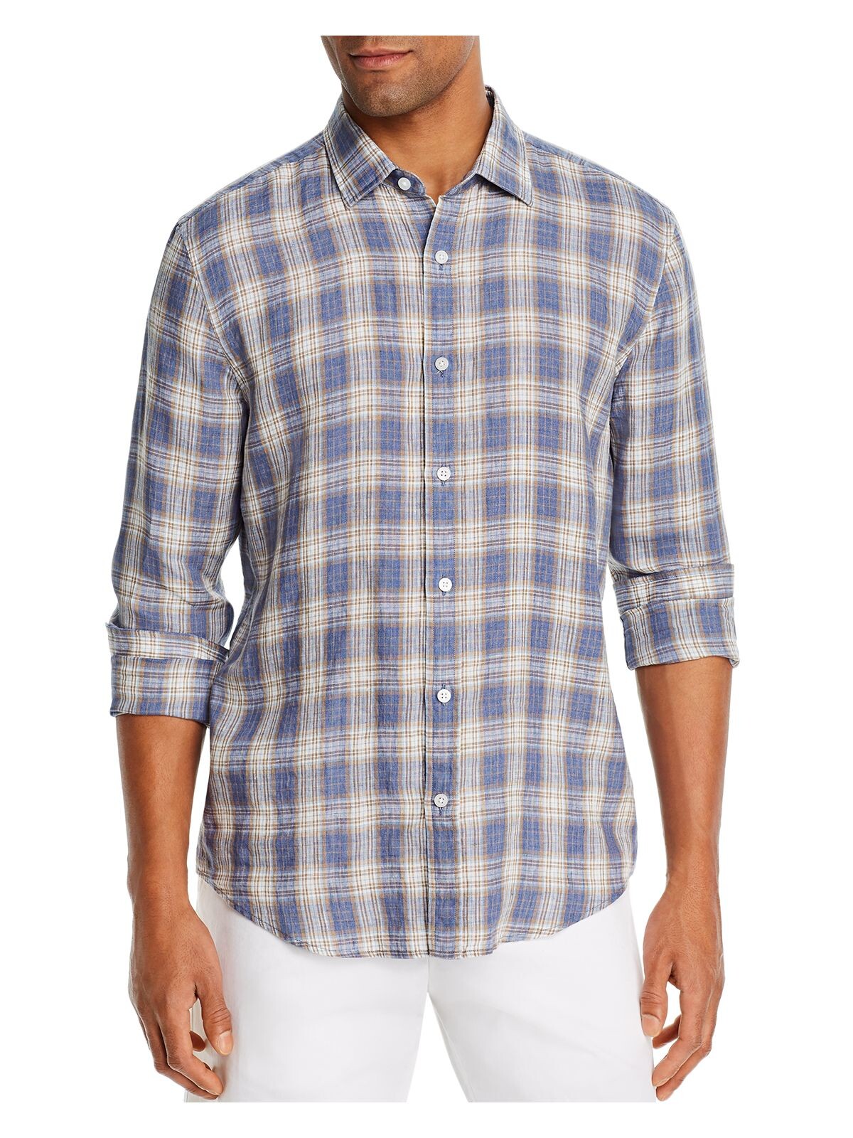 The Mens store Mens Blue Plaid Long Sleeve Classic Fit Button Down Casual Shirt L