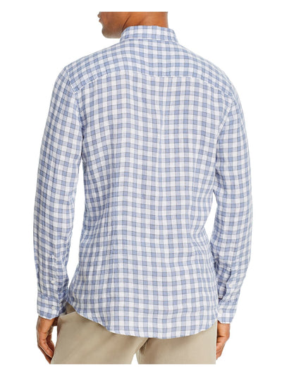 The Mens store Mens Blue Framed Gingham Long Sleeve Classic Fit Button Down Casual Shirt M