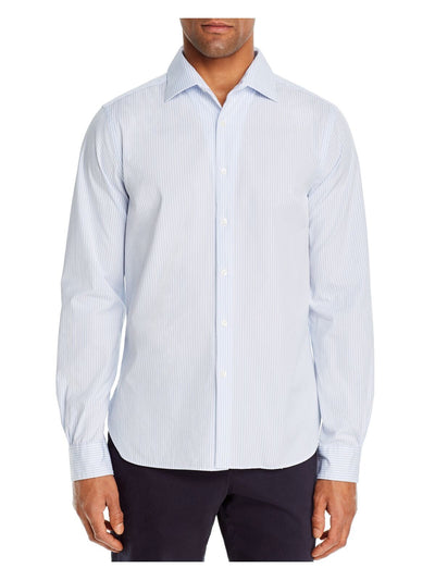 The Mens store Mens Light Blue Striped Classic Fit Button Down Cotton Blend Casual Shirt XL