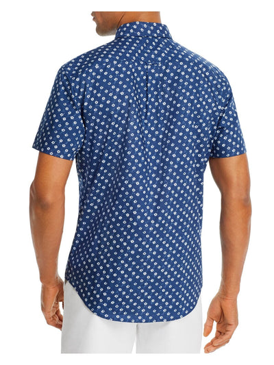 The Mens store Mens Blue Patterned Short Sleeve Classic Fit Button Down Casual Shirt XL