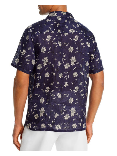 The Mens store Mens Navy Floral Short Sleeve Classic Fit Button Down Casual Shirt XL