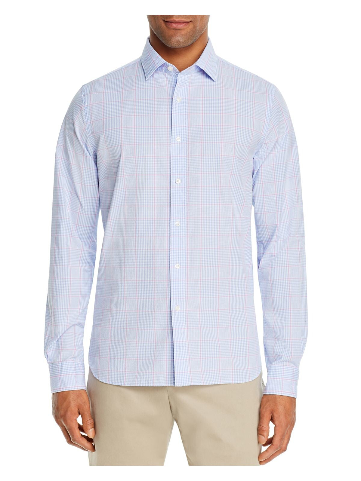 The Mens store Mens Purple Multi-Check Collared Classic Fit Button Down Cotton Blend Shirt L