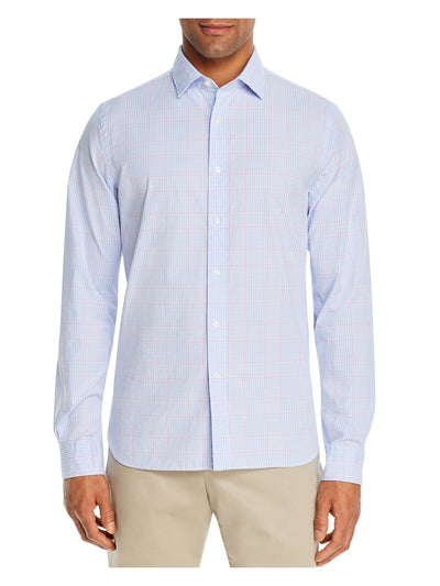 The Mens store Mens Purple Multi-Check Collared Classic Fit Button Down Cotton Blend Shirt L