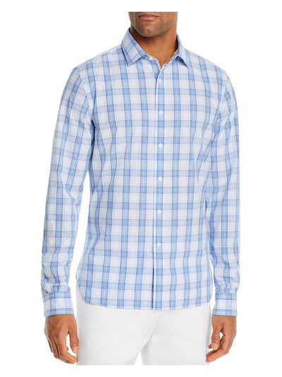 The Mens store Mens Blue Tartan Plaid Collared Shirt XL