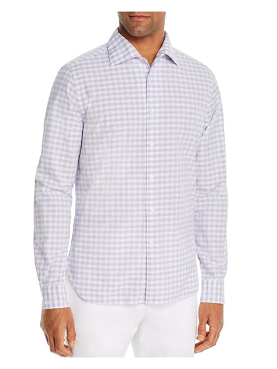 The Mens store Mens Purple Gingham Long Sleeve Classic Fit Button Down Casual Shirt S