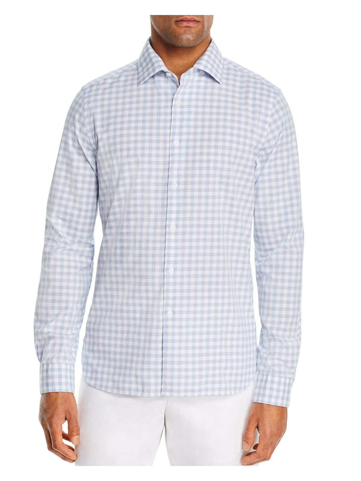 The Mens store Mens Light Blue Gingham Long Sleeve Classic Fit Button Down Casual Shirt L