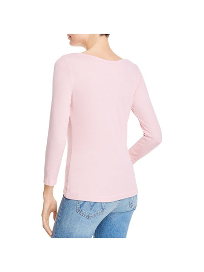 DOLAN Womens Pink Stretch Ribbed 3/4 Sleeve Boat Neck T-Shirt L
