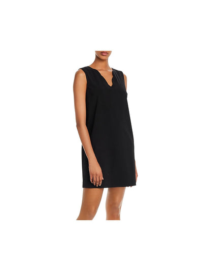 AQUA Womens Black Sleeveless V Neck Mini Shift Dress Size: S