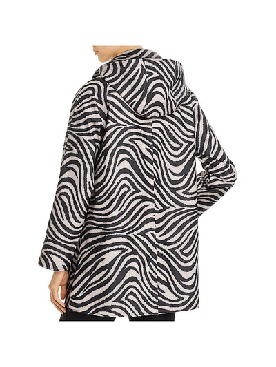 JANE POST Womens Black Hooded Button Placket Swing Animal Print Coat Size: XL