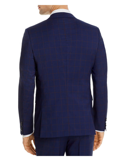 HUGO BOSS Mens Blue Single Breasted, Multi-Check Extra Slim Fit Wool Blend Suit Separate Blazer Jacket 44R