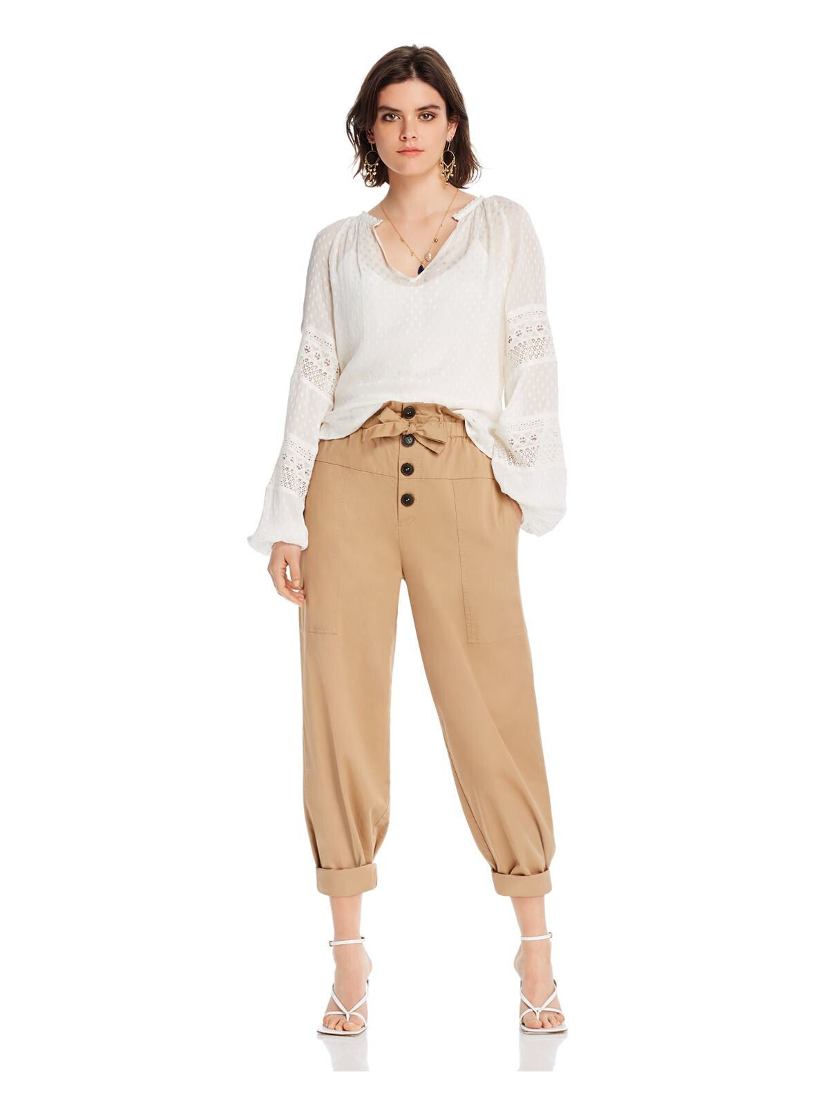 LINI Womens Brown Ruffled Belted Pocketed Cuffed Pants Size: XS