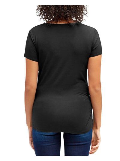 NOM Womens Black Short Sleeve Surplice Neckline Wrap Top XL