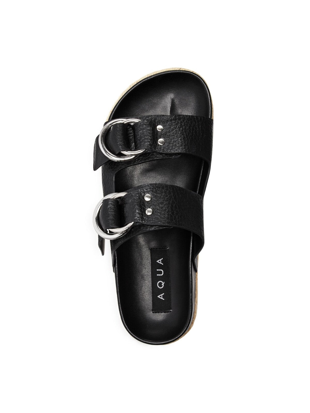 AQUA Womens Black Buckle Accent Studded Kai Round Toe Platform Slip On Leather Espadrille Shoes 6 M