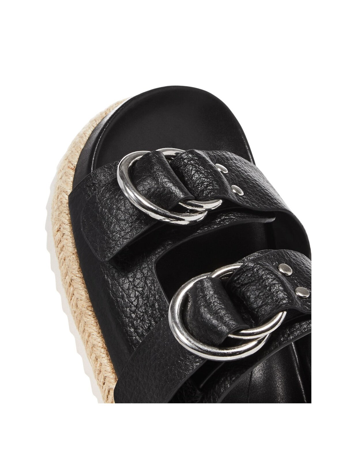 AQUA Womens Black Buckle Accent Studded Kai Round Toe Platform Slip On Leather Espadrille Shoes 6 M