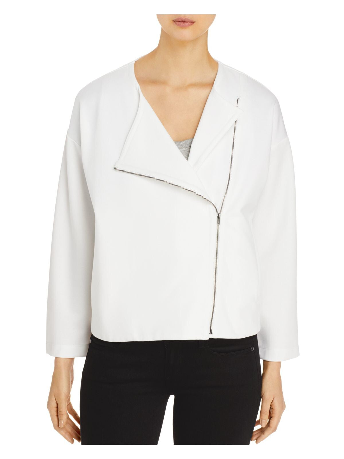 EILEEN FISHER Womens Ivory Motorcycle Jacket XL
