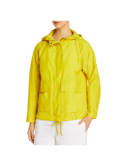 EILEEN FISHER Womens Yellow Pocketed Hooded Drawstring Hem Zip Up Jacket S
