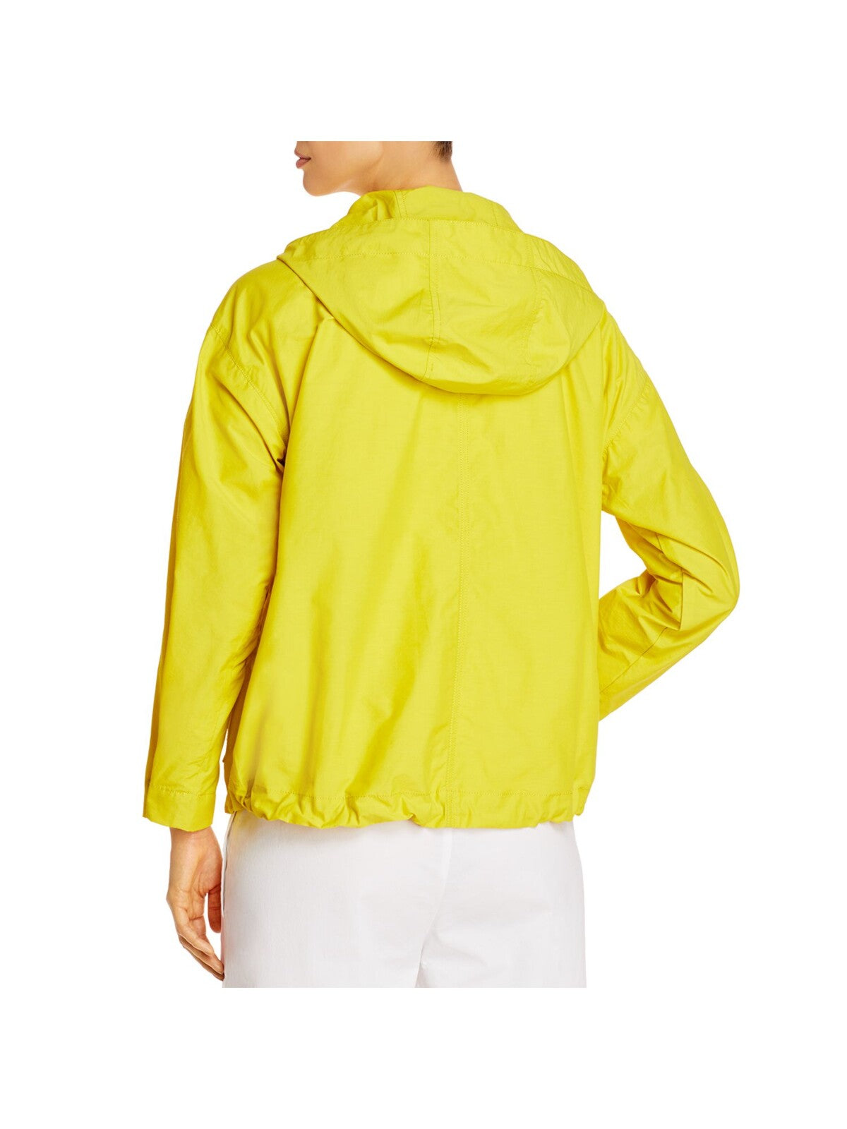 EILEEN FISHER Womens Yellow Pocketed Hooded Drawstring Hem Zip Up Jacket S