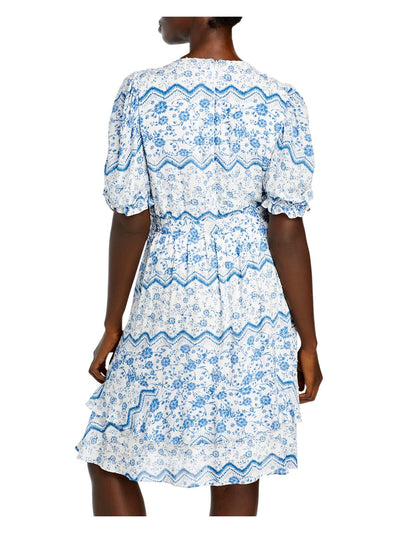 AQUA CURVE Womens Blue Belted Ruffled Floral Surplice Neckline Above The Knee Faux Wrap Dress Plus 1X