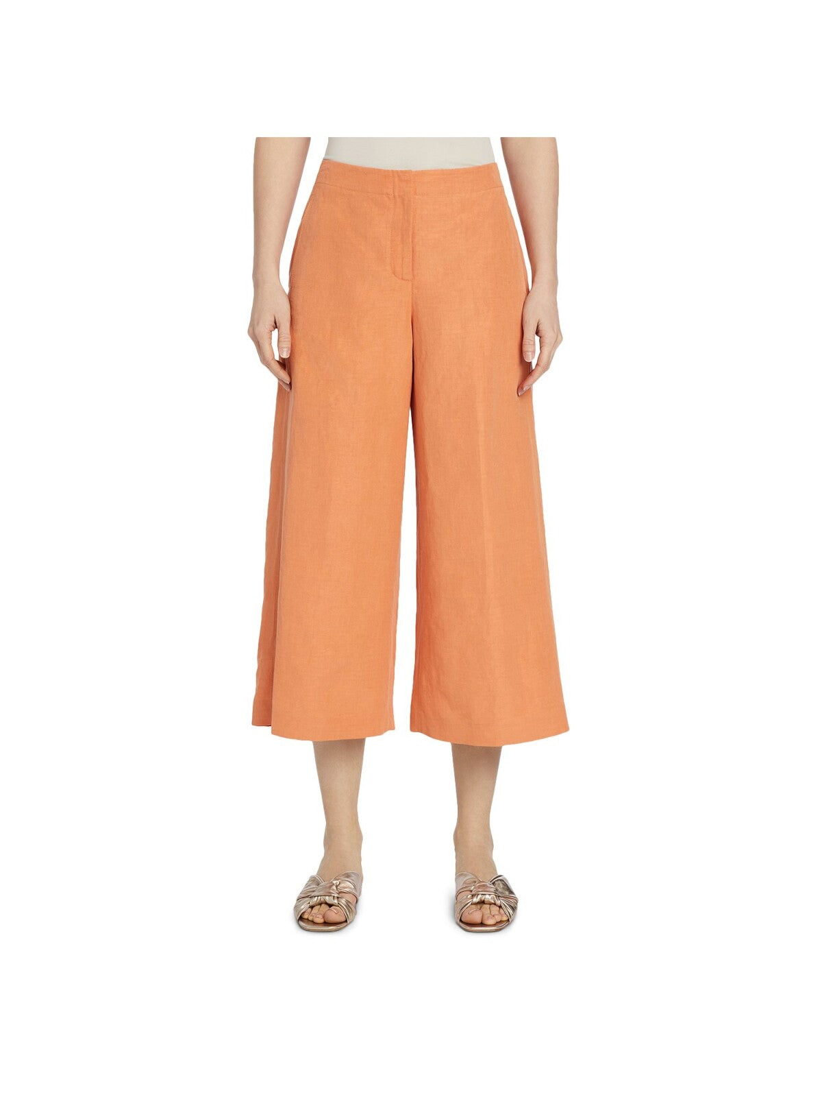 LAFAYETTE 148 Womens Orange Zippered Pocketed Wide Leg Capri High Waist Pants 0