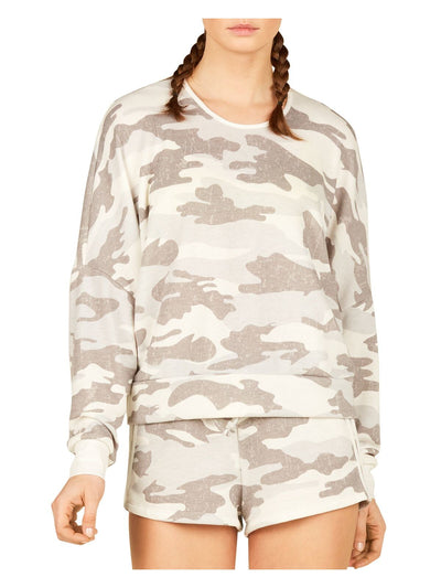 VINTAGE HAVANA Womens Gray Camouflage Long Sleeve Jewel Neck Sweater Size: M