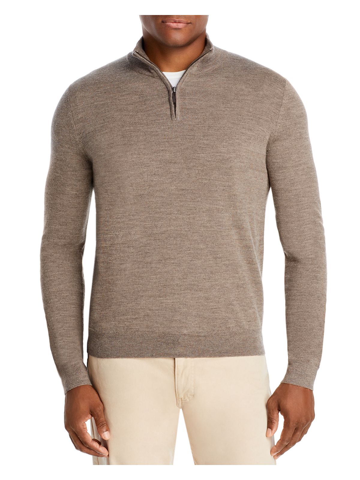 THE MENS STORE Mens Brown Mock Neck Classic Fit Quarter-Zip Merino Blend Pullover Sweater S