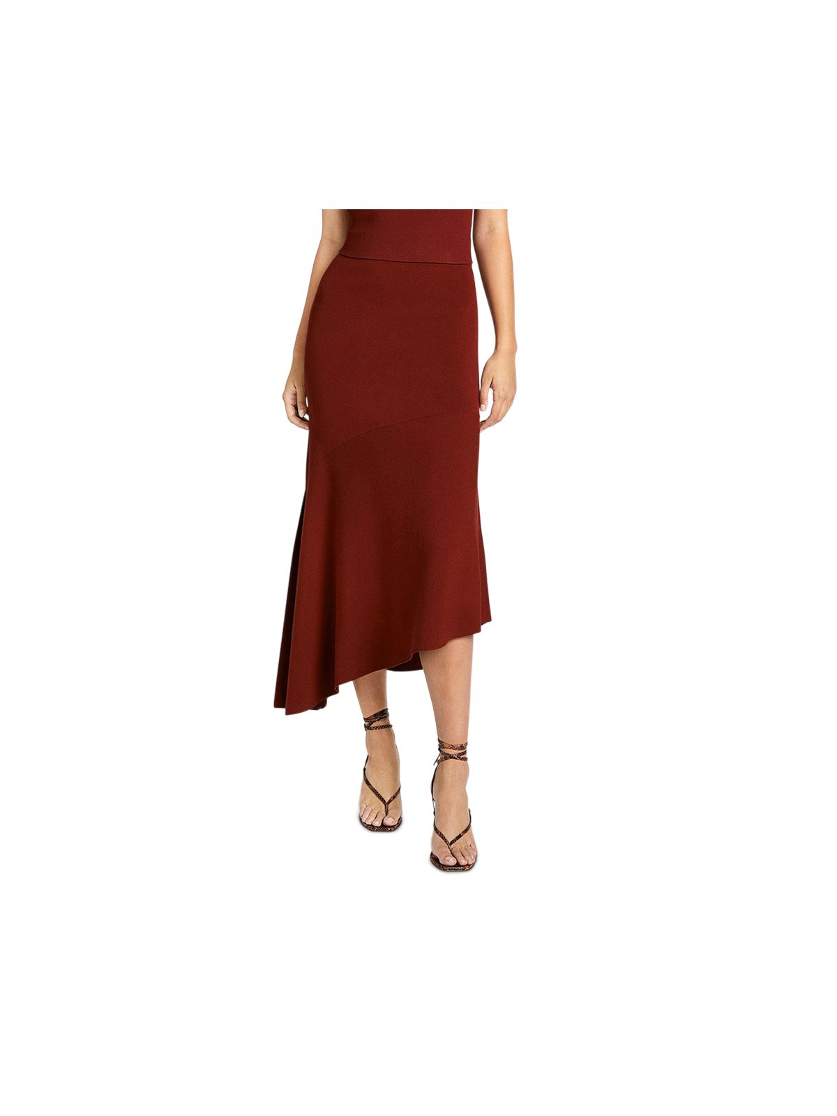 A.L.C Womens Brown Stretch Ribbed Slitted Asymmetrical  Hem Midi Evening A-Line Skirt XS
