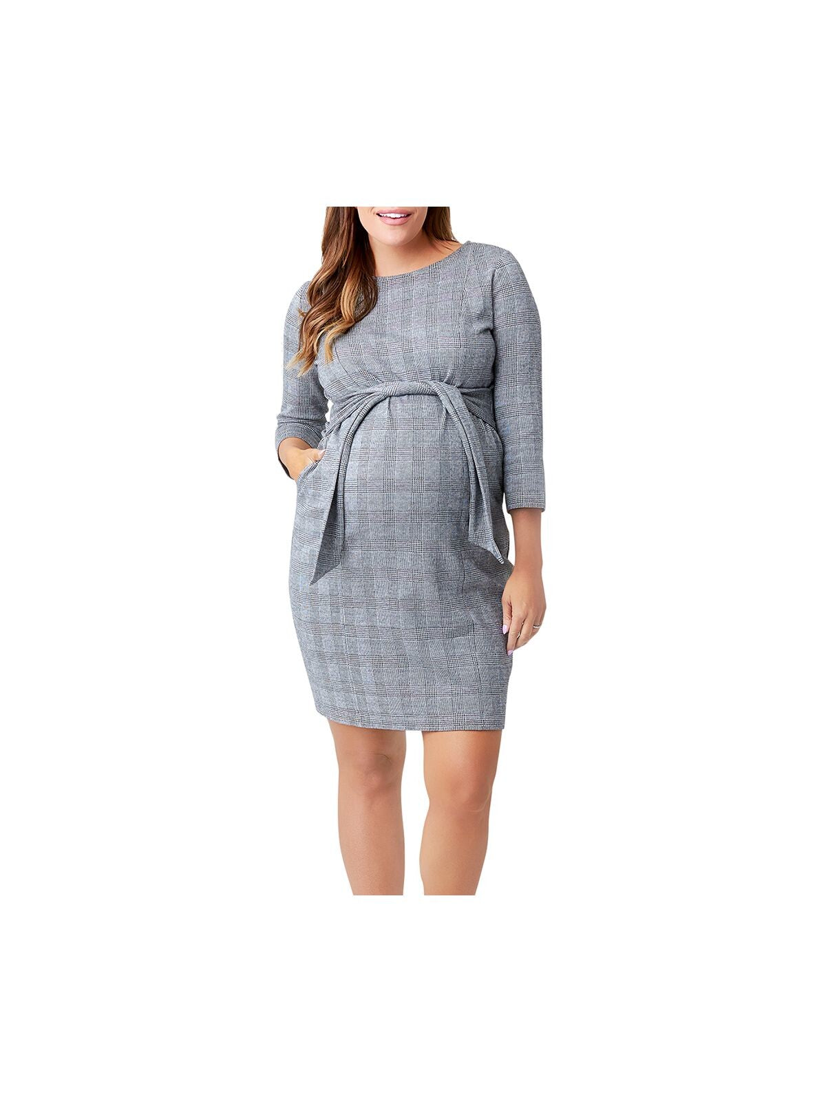 NOM Womens Gray Houndstooth Long Sleeve Above The Knee Sheath Dress Size: S