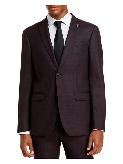 John Varvatos Mens Burgundy Plaid Slim Fit Wool Blend Suit Separate Blazer Jacket 38S