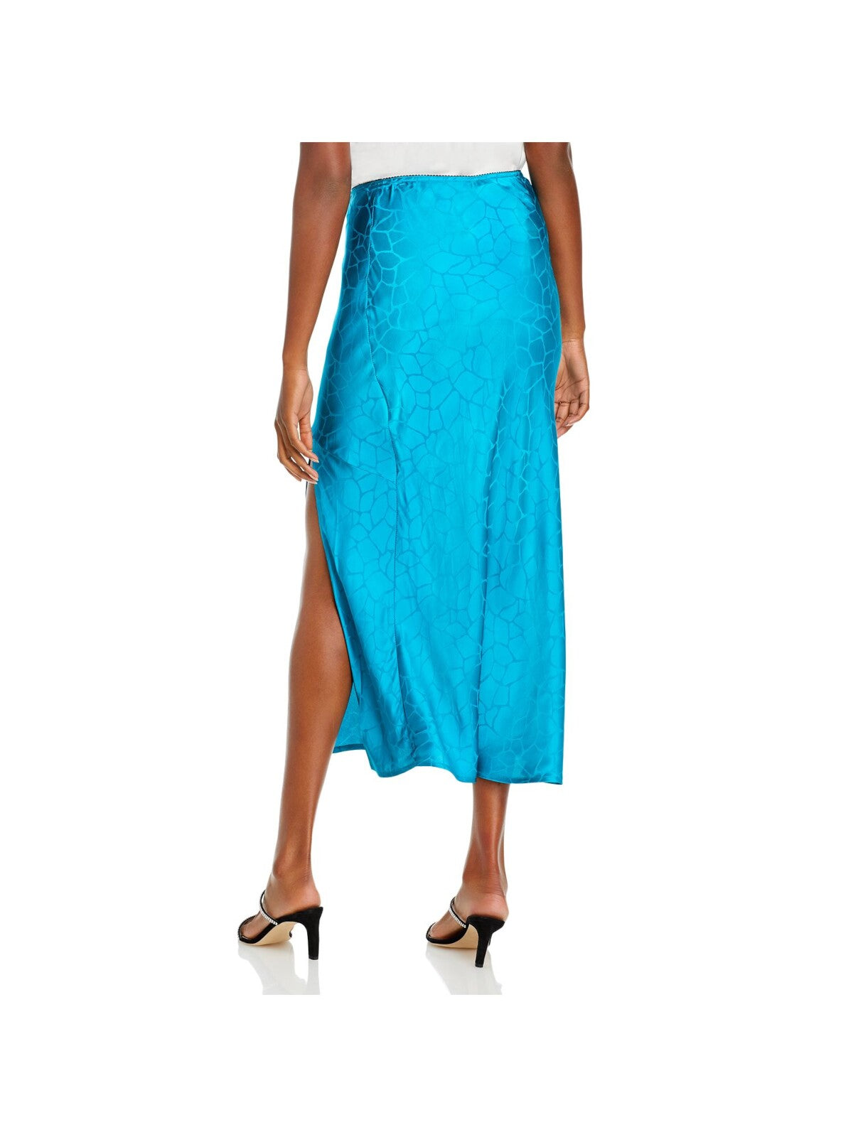 THE ANDAMANE Womens Teal Stretch Slitted Pull On Style Animal Print Midi Party Pencil Skirt L