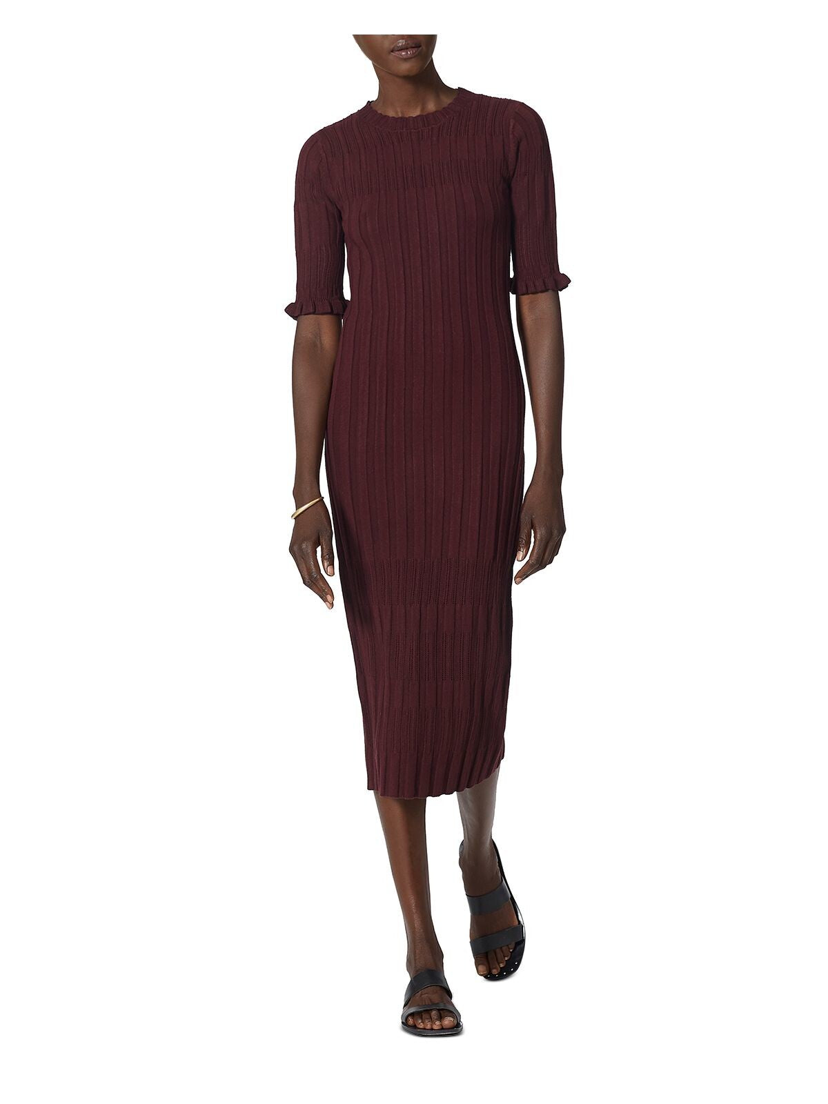 JOIE Womens Burgundy Short Sleeve Midi Body Con Evening Dress Size: XS