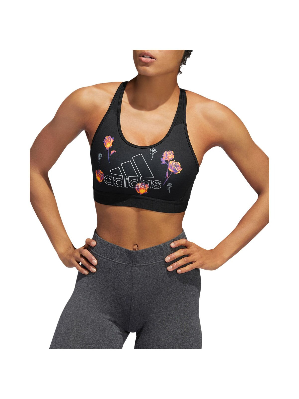 ADIDAS Intimates Black Mesh Back Removable Cups Floral Sports Bra XS