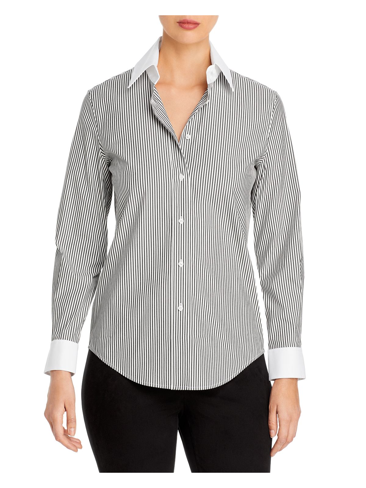 LAFAYETTE 148 Womens White Striped Cuffed Sleeve Collared Wear To Work Button Up Top S