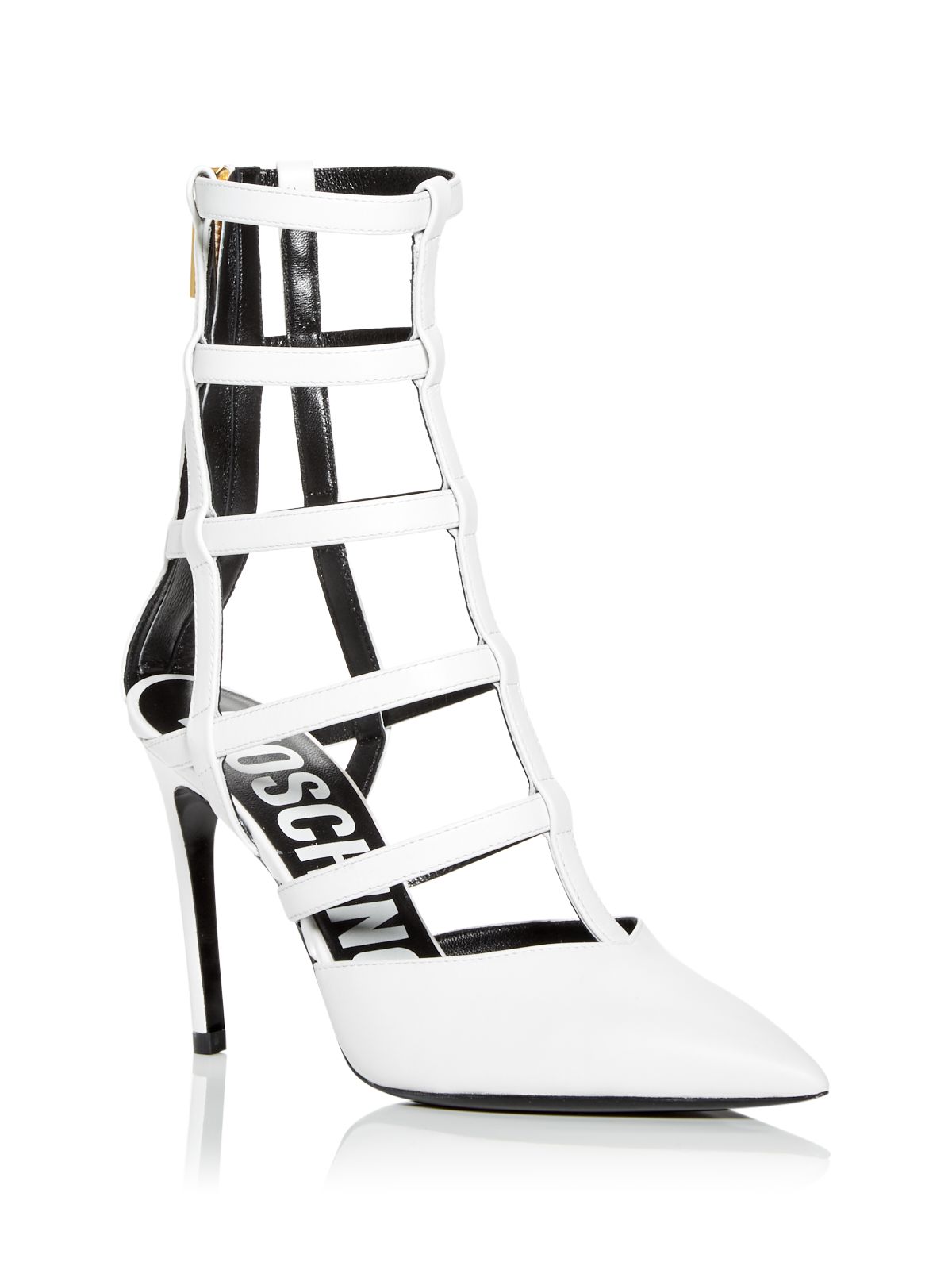 MOSCHINO Womens White Padded Strappy Pointed Toe Stiletto Zip-Up Leather Heeled Gladiator Sandal 39