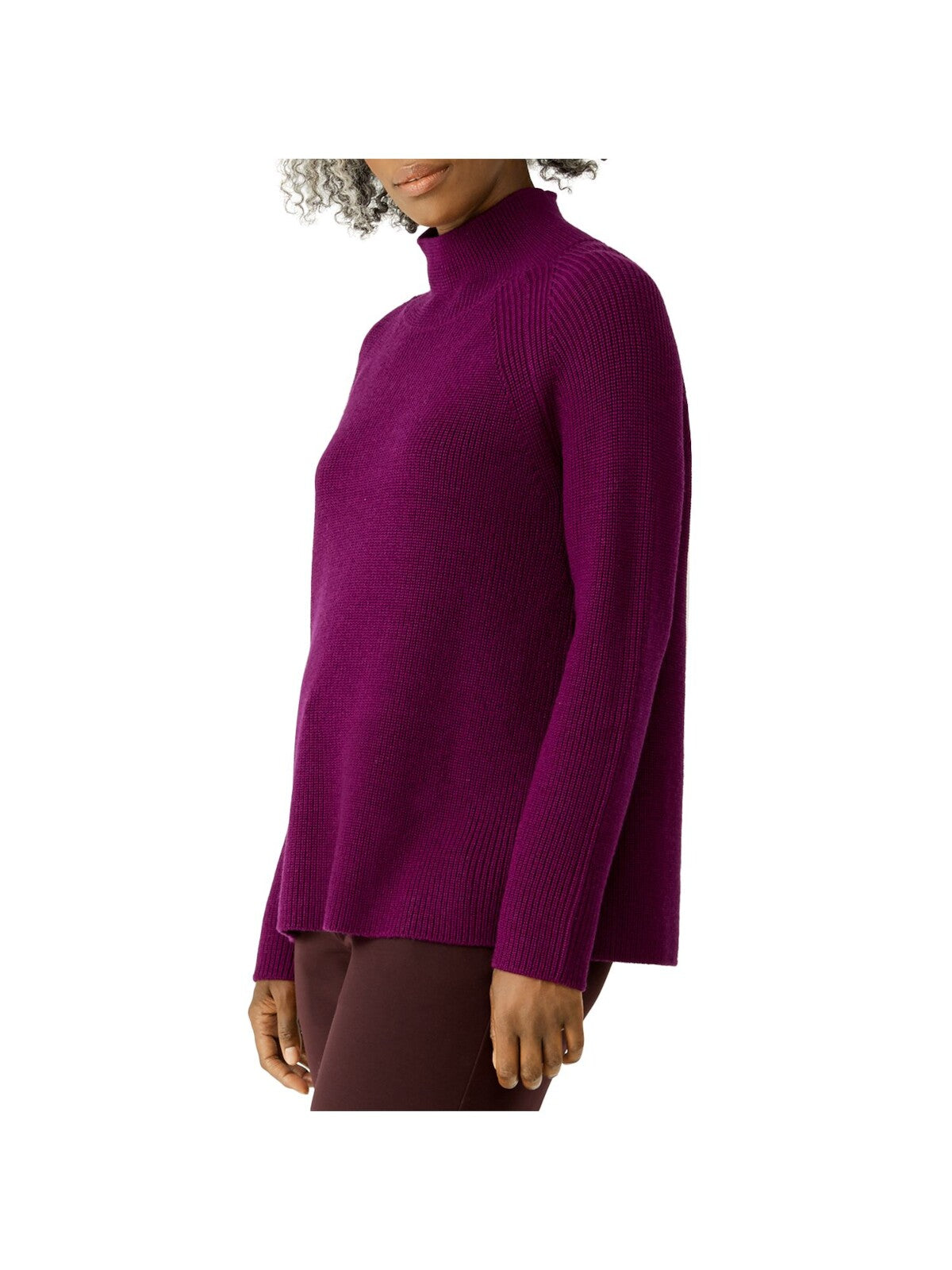 EILEEN FISHER Womens Purple Stretch Ribbed Raglan Sleeve Turtle Neck Sweater S