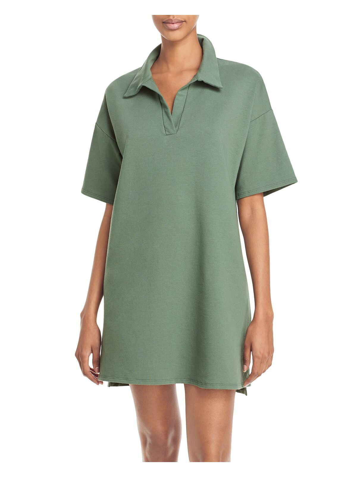 AQUA Womens Green Stretch Polo Short Sleeve Collared Mini Sweatshirt Dress S