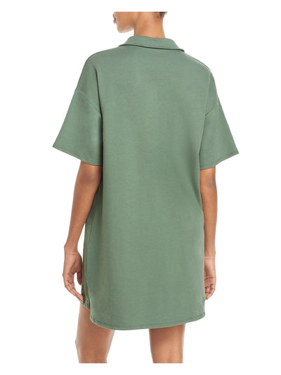 AQUA Womens Green Stretch Polo Short Sleeve Collared Mini Sweatshirt Dress S